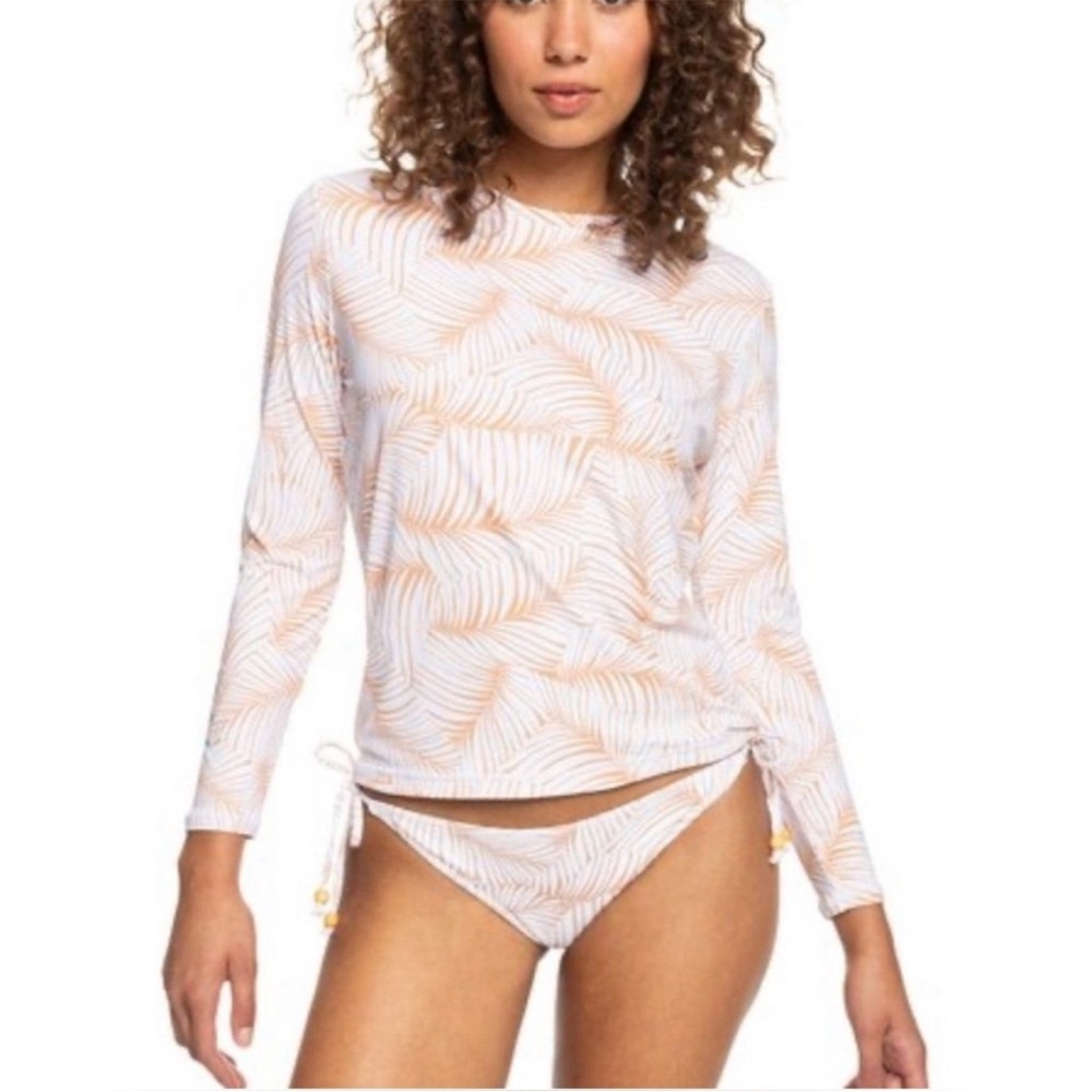Roxy White and Tan Rash Guard Swim Shirt Size XL